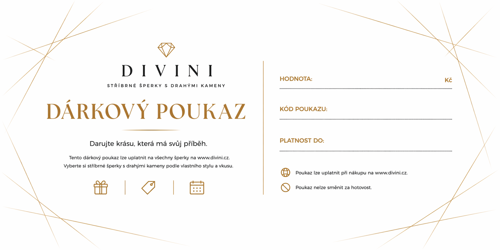 Dárkový poukaz DIVINI na stříbrné šperky v hodnotě 500 Kč