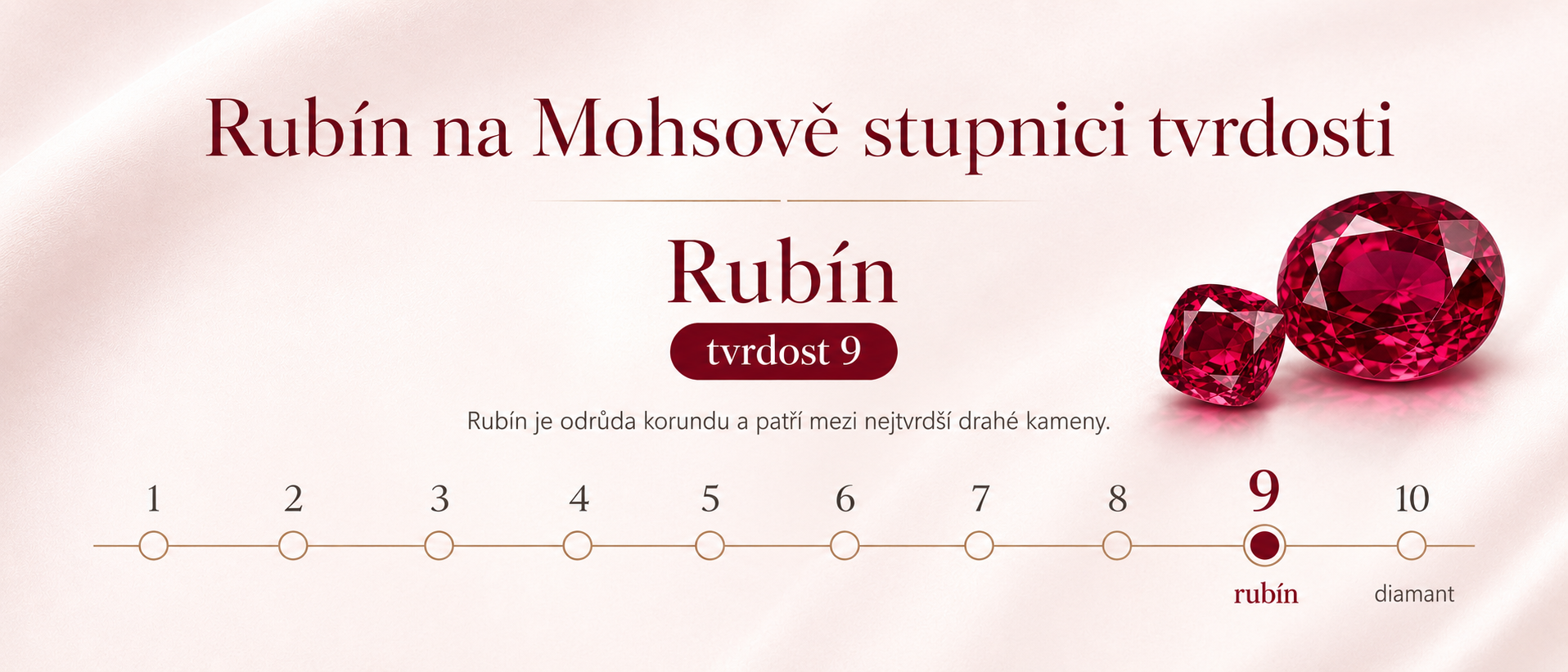 Rubín na Mohsově stupnici tvrdosti s vyznačenou hodnotou 9