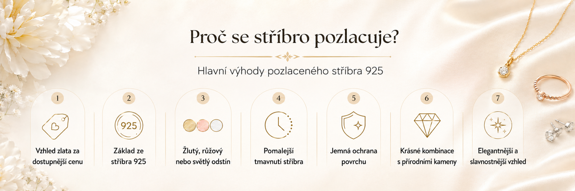 Výhody pozlaceného stříbra 925 se zlatým vzhledem, pomalejším tmavnutím a více odstíny povrchové úpravy