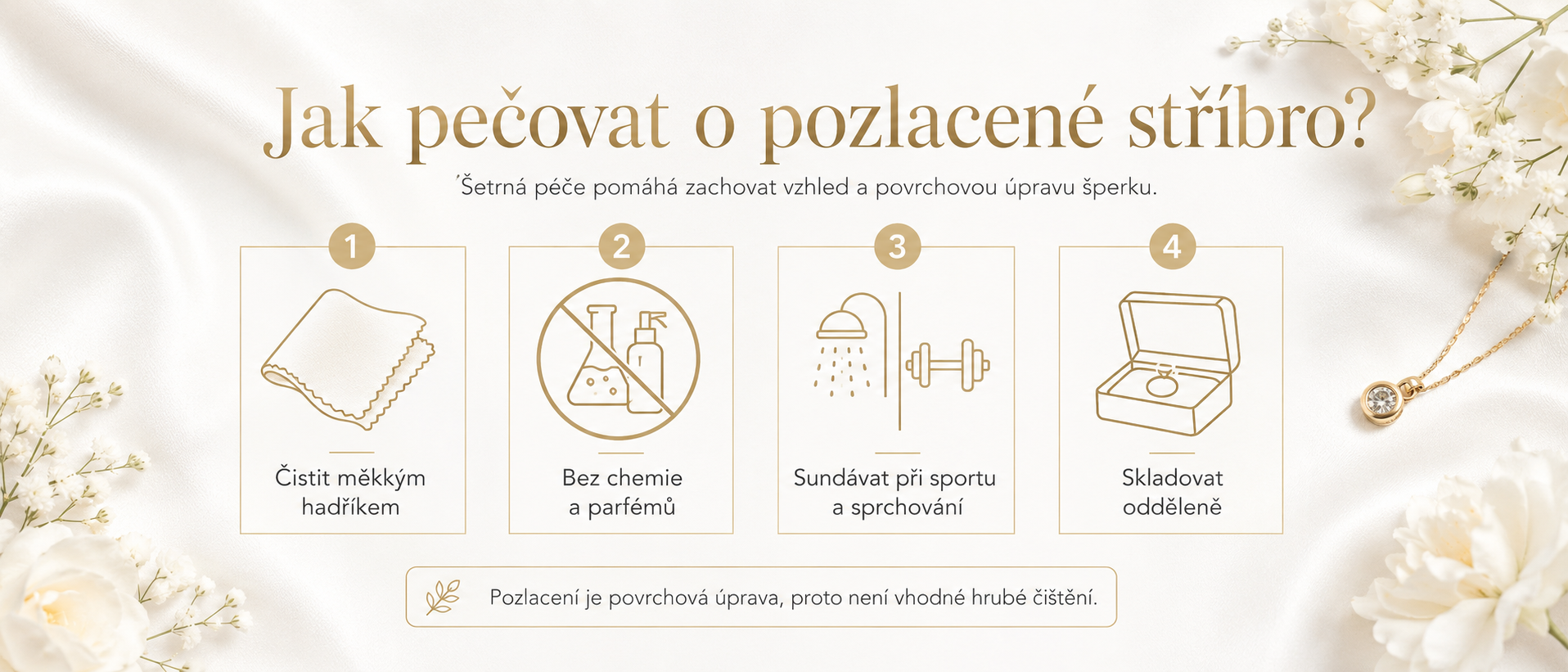Péče o pozlacené stříbro 925 s tipy na šetrné čištění, ochranu před chemií a správné skladování