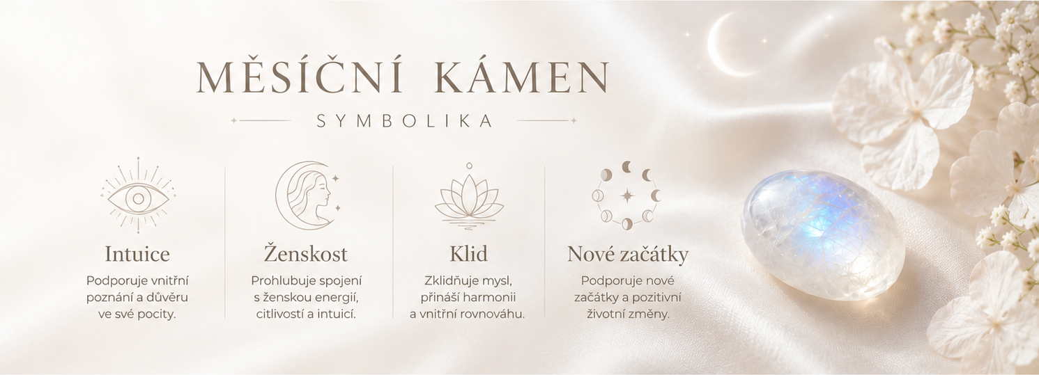 Symbolika měsíčního kamene moonstone s významy intuice, ženskost, klid a nové začátky