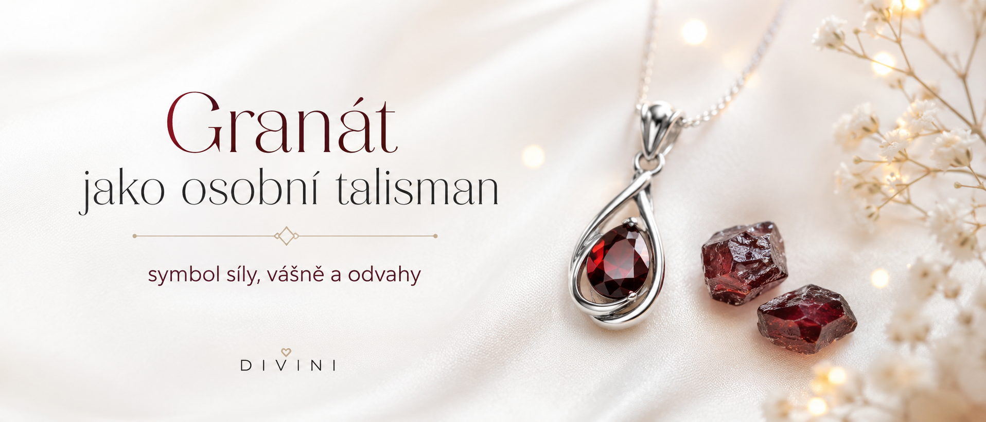 Granát jako osobní talisman ve stříbrném přívěsku se symbolikou síly, vášně a odvahy