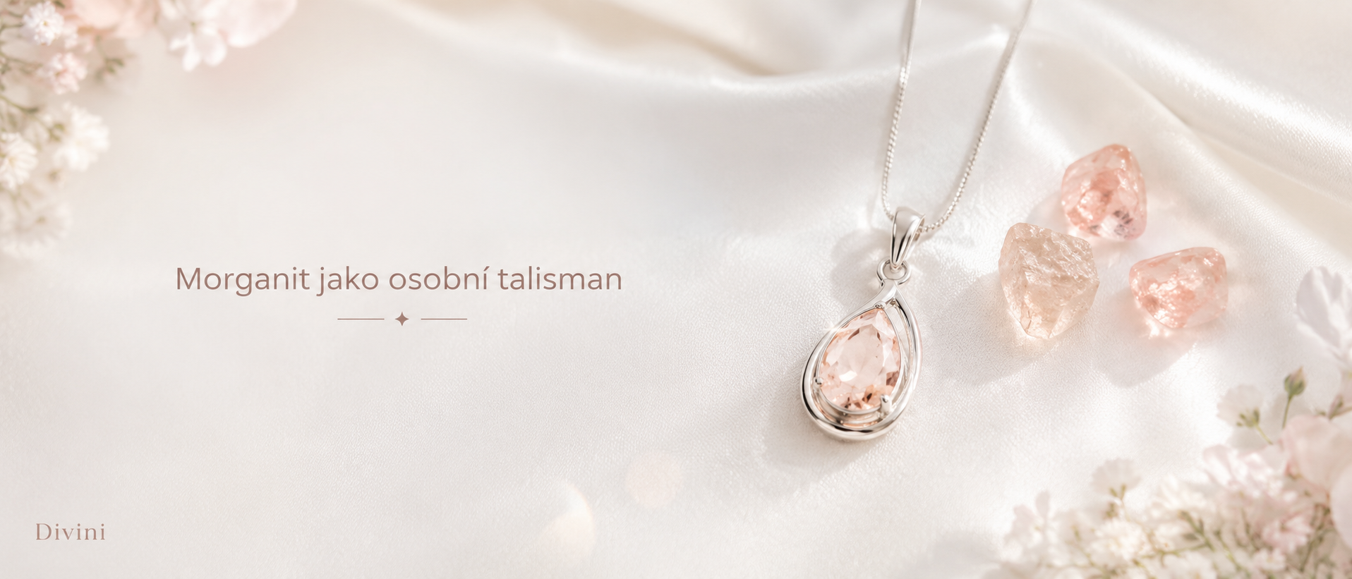 Morganit jako osobní talisman ve stříbrném přívěsku se symbolikou lásky, jemnosti a vnitřní harmonie