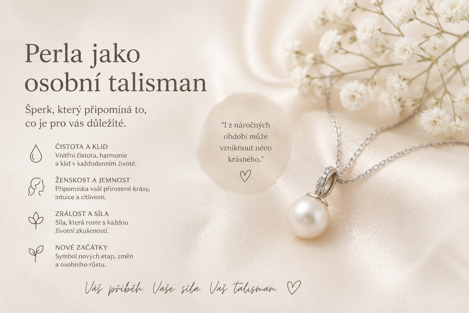 Perla jako osobní talisman ve stříbrném šperku se symbolikou čistoty, klidu, ženskosti a vnitřní síly