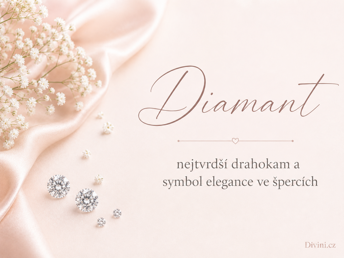 Čirý broušený diamant na světlém saténu jako symbol tvrdosti, lesku a elegance ve špercích