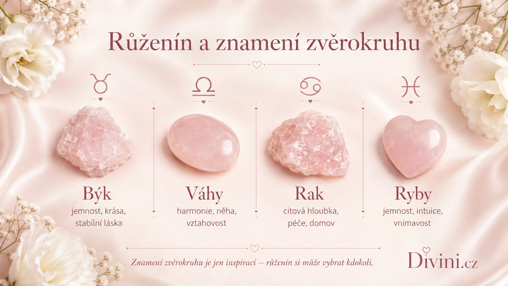 Růženín a znamení zvěrokruhu – symbolika pro Býka, Váhy, Raka a Ryby