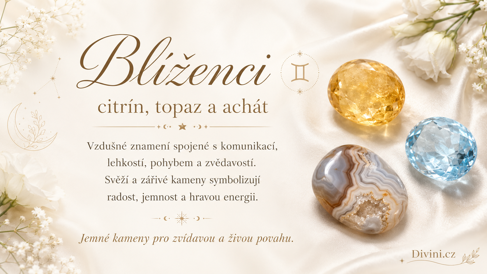 Blíženci a jejich kameny – citrín, topaz a achát
