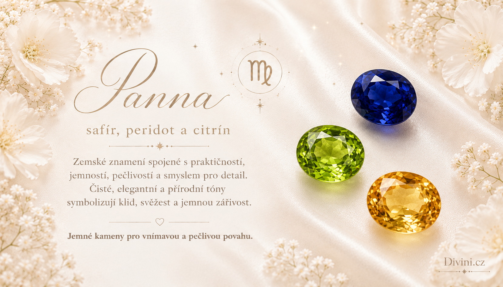 Panna a její kameny – safír, peridot a citrín