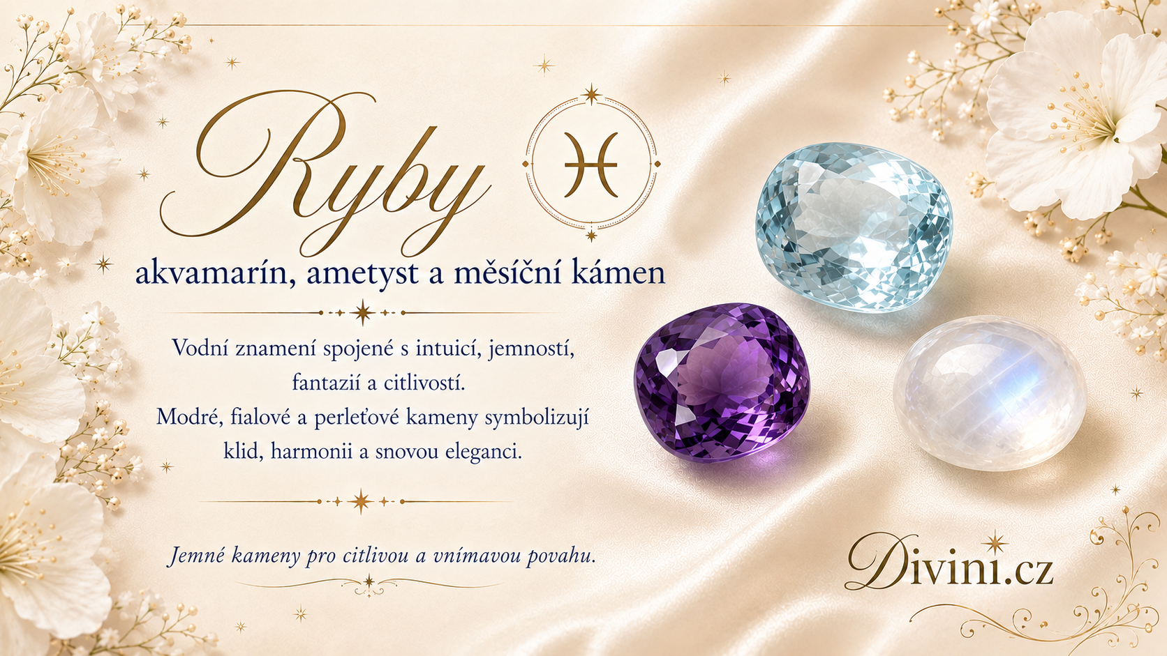 Ryby a jejich kameny – akvamarín, ametyst a měsíční kámen