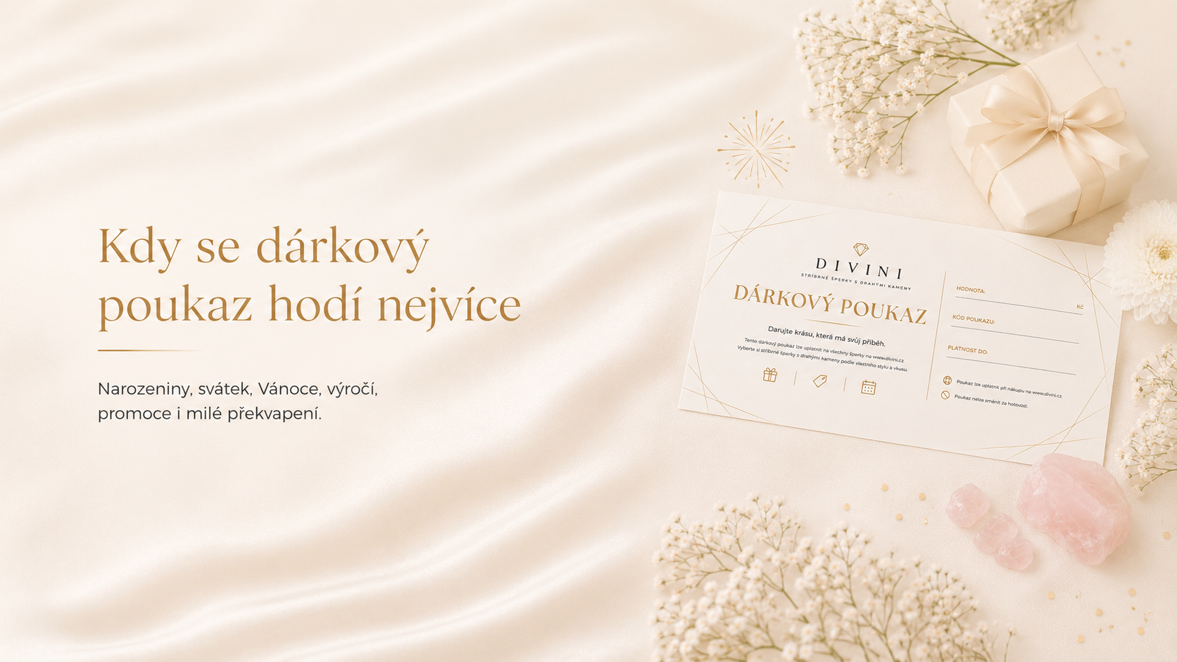 Dárkový poukaz Divini na šperk pro narozeniny, Vánoce, výročí nebo milé překvapení