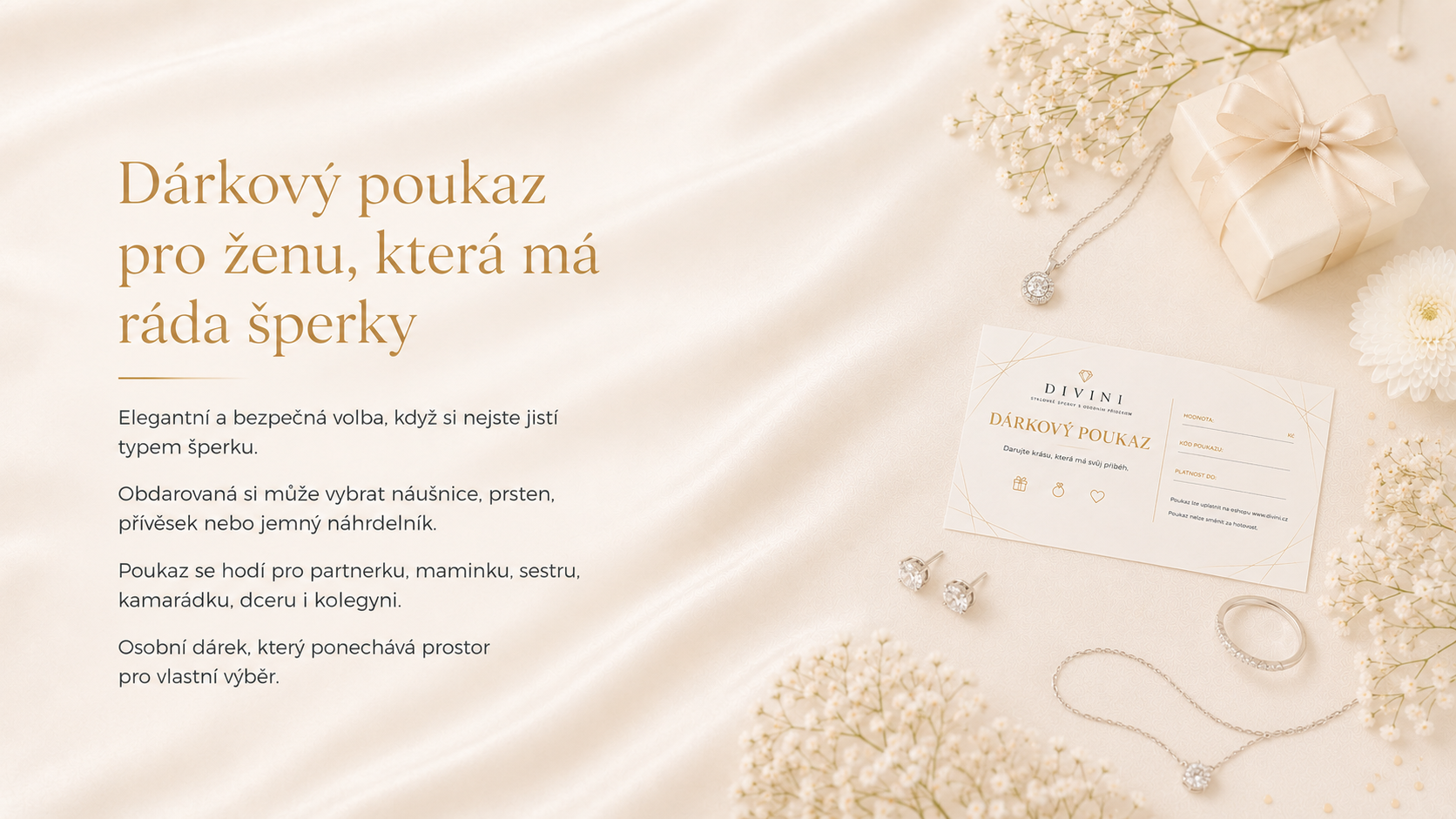 Dárkový poukaz na šperk pro ženu, která má ráda stříbrné šperky