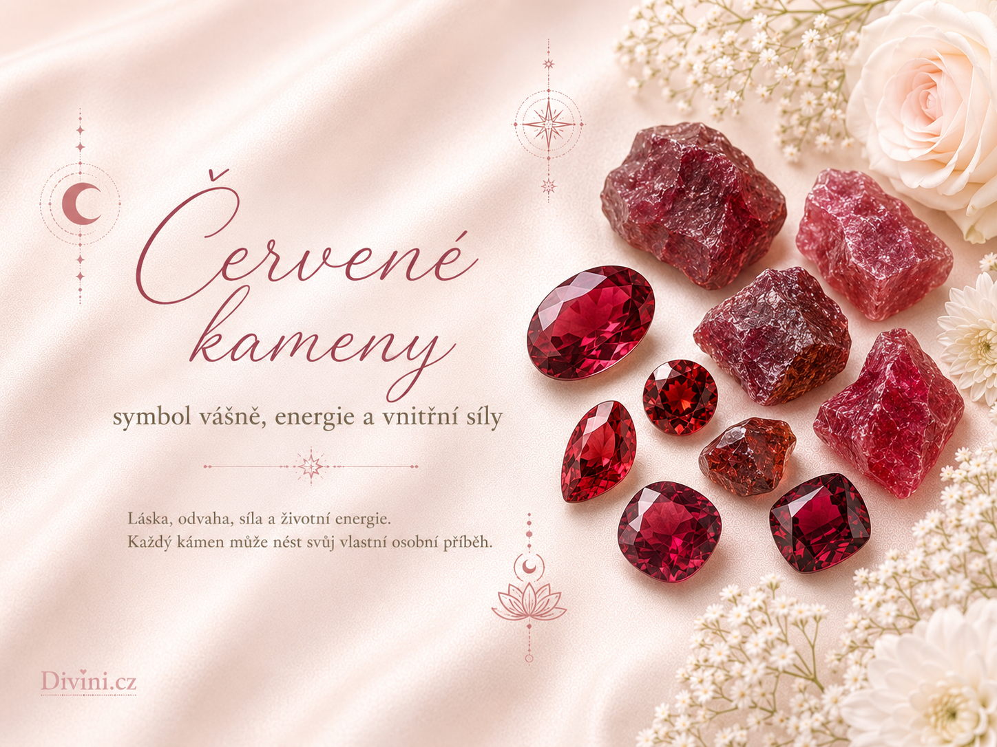 Červené kameny jako symbol vášně, energie a vnitřní síly