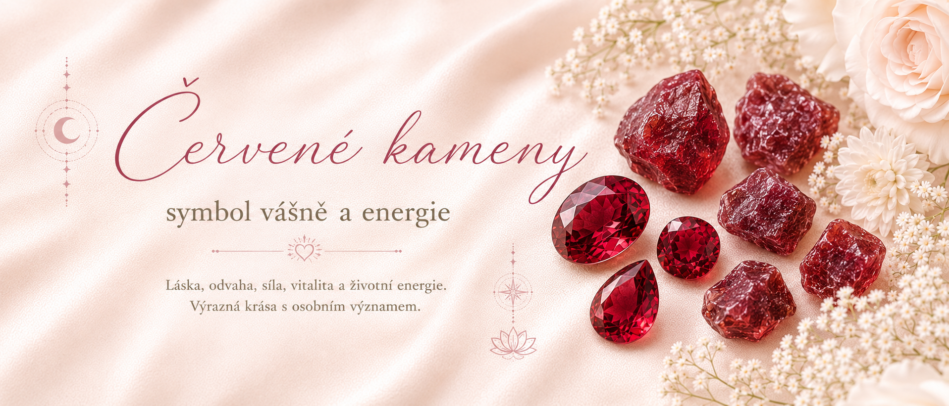 Červené kameny jako symbol vášně, energie a vnitřní síly