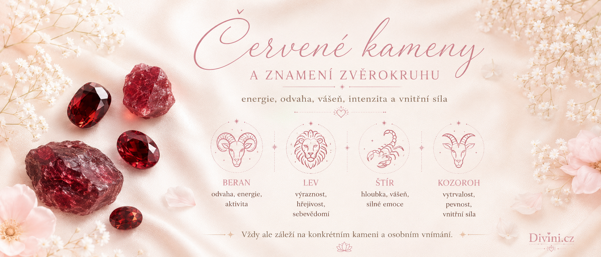 Červené kameny a znamení zvěrokruhu Beran Lev Štír a Kozoroh