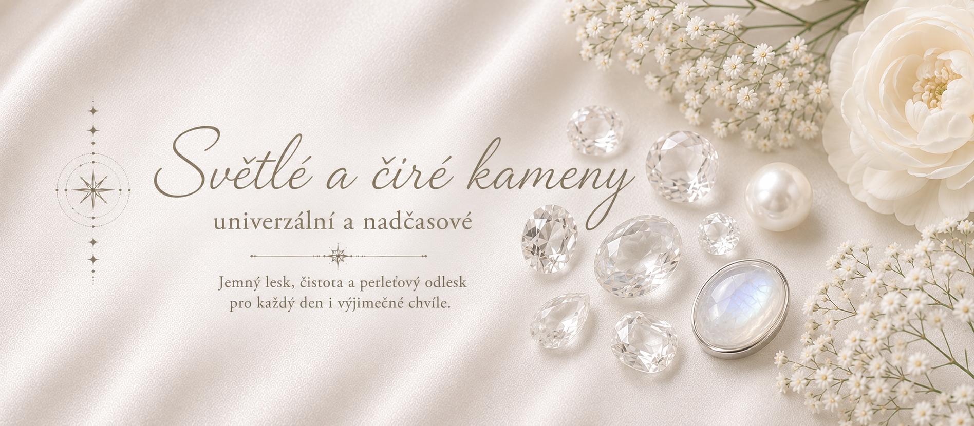 Světlé a čiré přírodní kameny s perlou a měsíčním kamenem