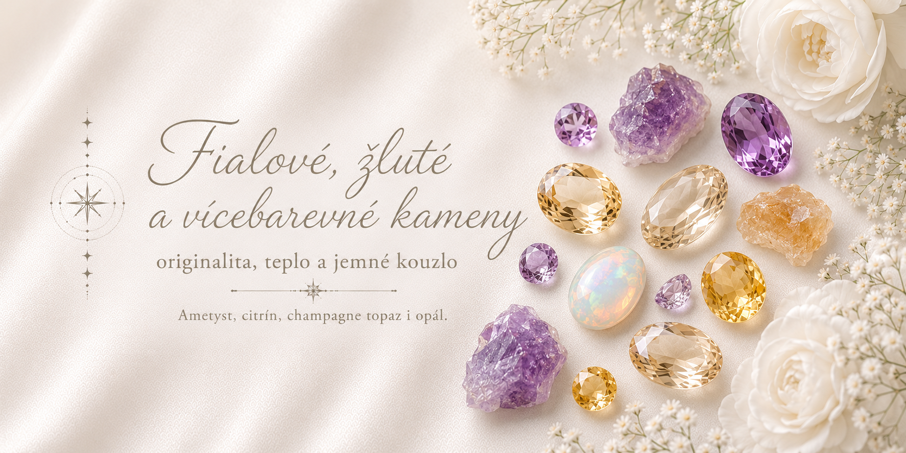 Fialové, žluté a vícebarevné přírodní kameny