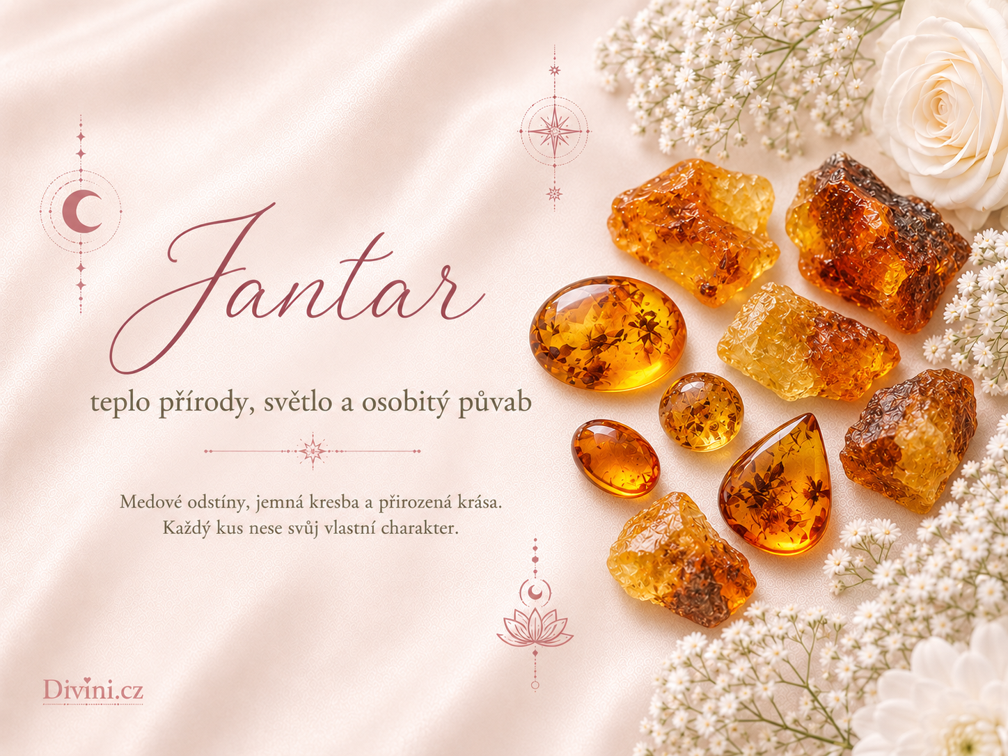 Jantar v medových odstínech a jeho přírodní krása